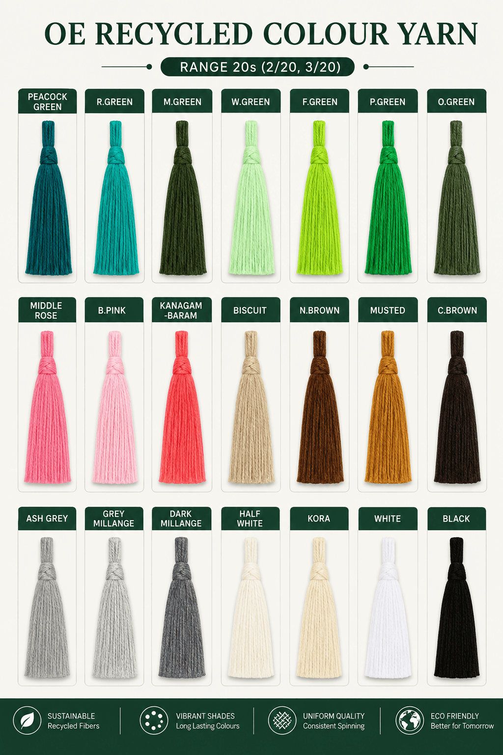 OE recycled colour yarn shade card, range 20s (2/20, 3/20)