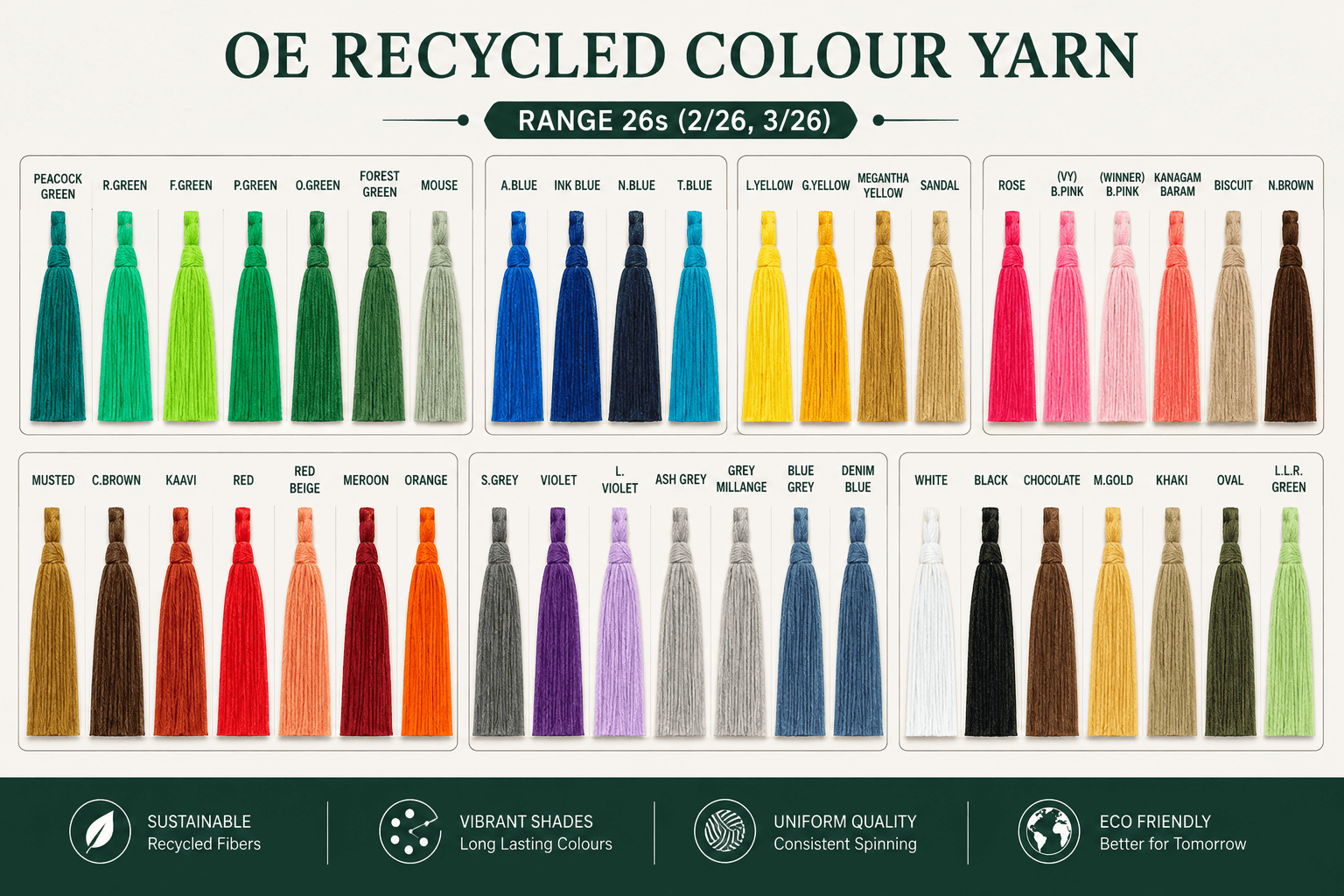 OE recycled colour yarn shade card, range 26s (2/26, 3/26)