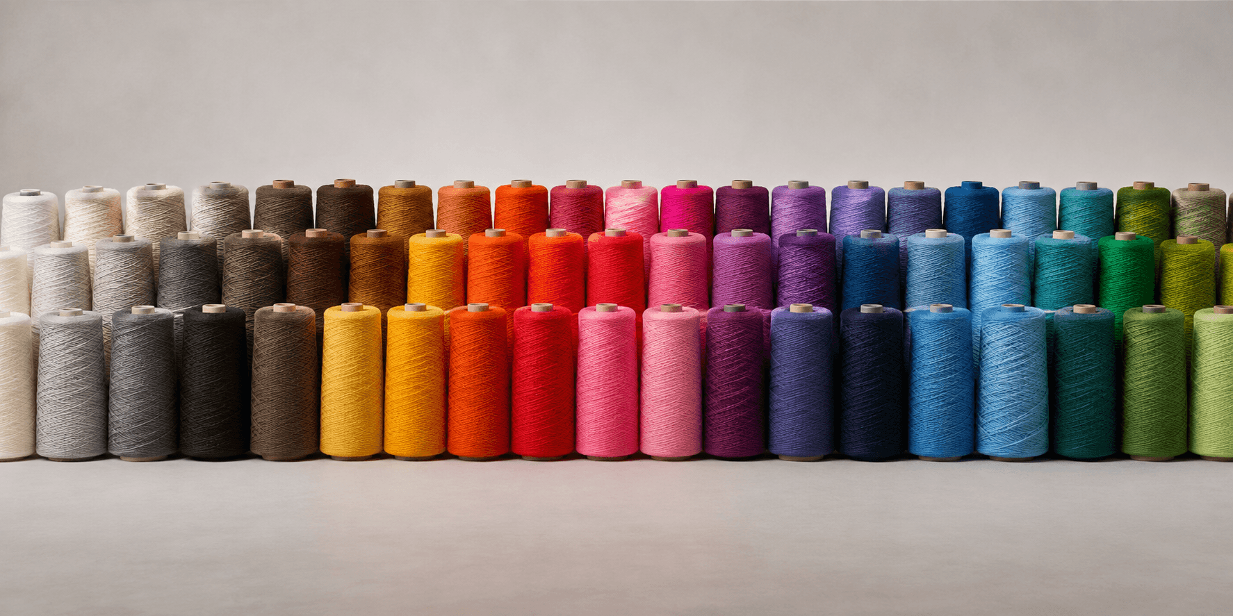 Wall of coloured yarn cones